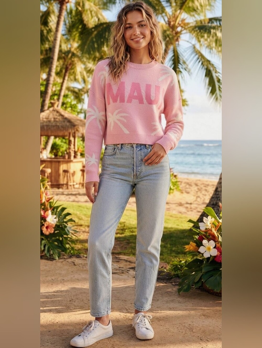Debut Pink Palm Tree MAUI Crewneck